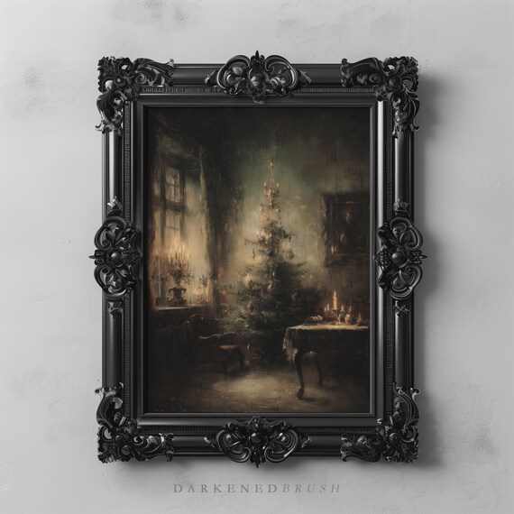 Vintage Christmas Tree In Candlelit Victorian Room Dark Academia Poster
