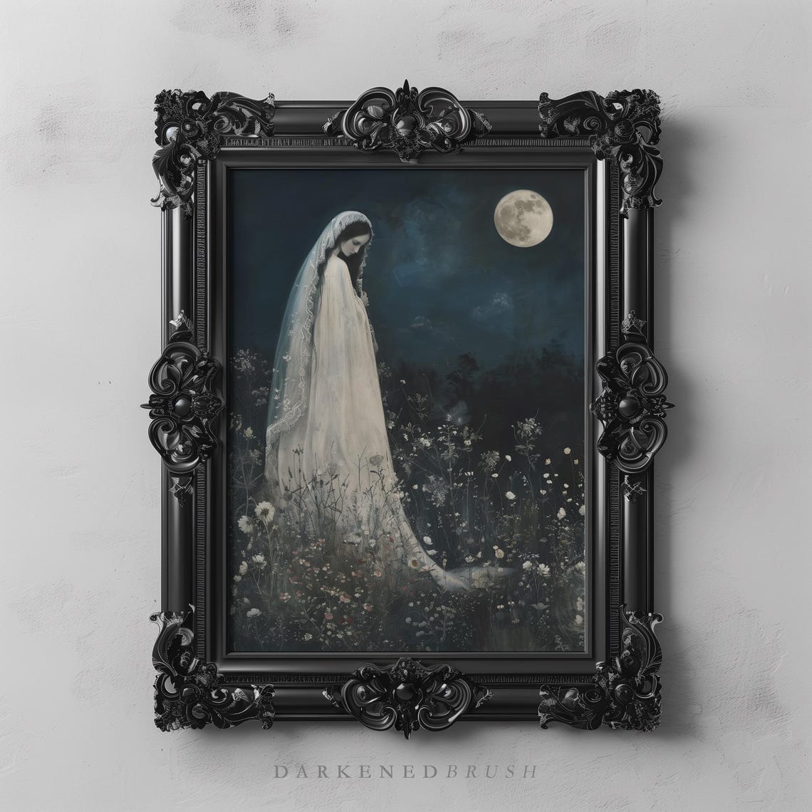 Veiled Woman Full Moon Night Gothic Romantic Dark Academia Poster