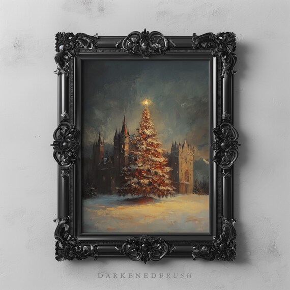 Enchanted Castle With Glowing Christmas Tree Snowy Winter Night Poster