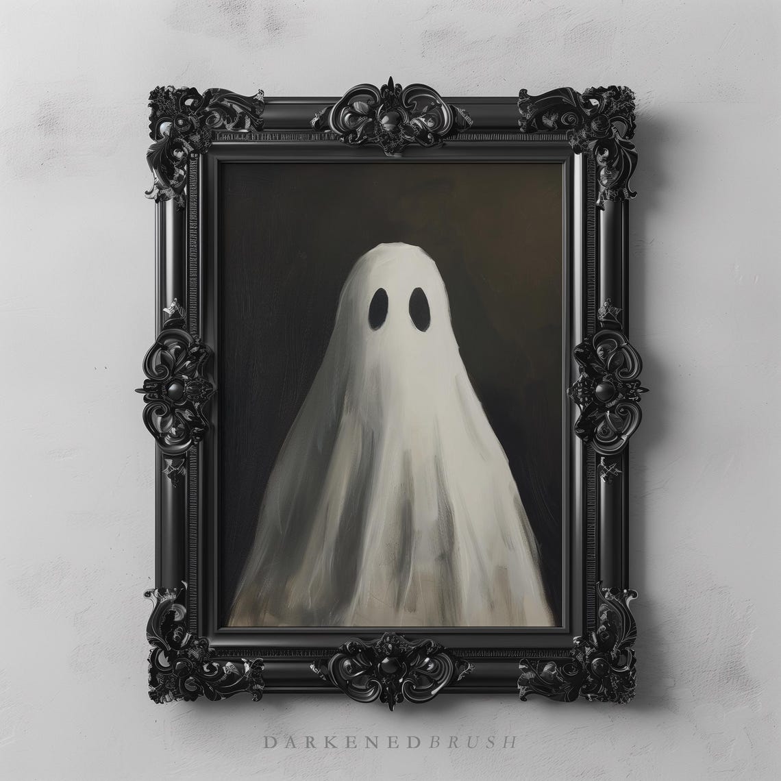 Cute White Ghost Dark Vintage Halloween Spooky Classic Haunt Print