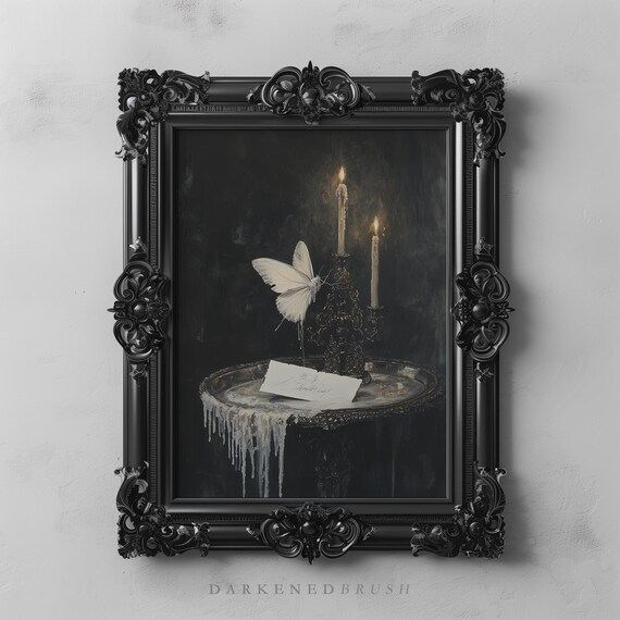 Gothic Victorian Letter White Moth Insect Art Dark Academia Candlelit Mystery Moody Witchy Romantic Candle Vintage Decor