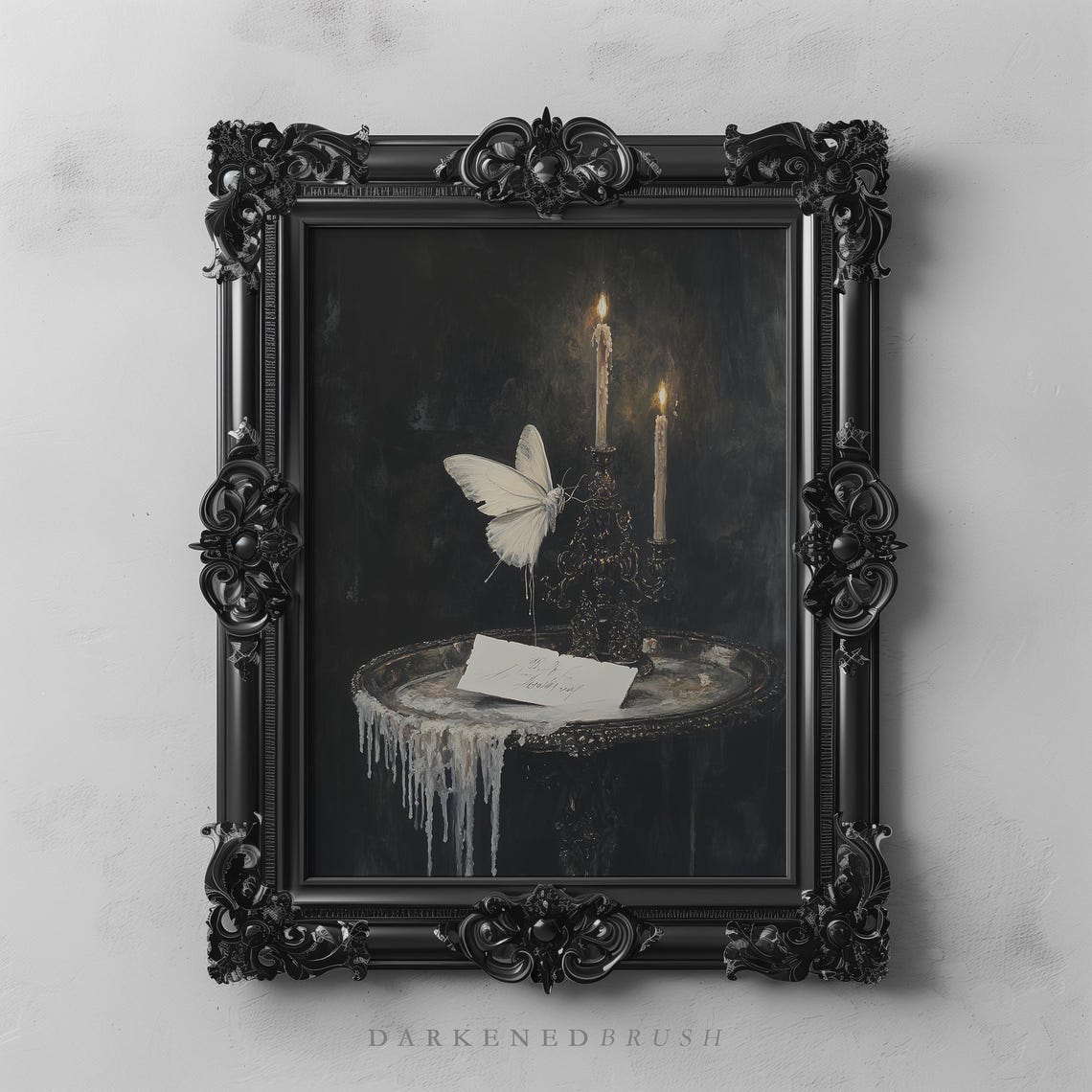 White Moth Candelabra Candles Letter Dark Gothic Victorian Poster