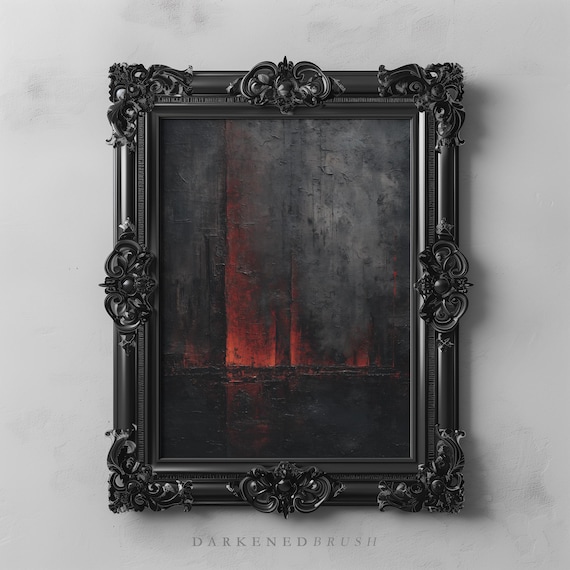 Dark Medieval Abstract Wall Art Red And Black Minimalist Texture Moody Modern Decor Bold Expressionist