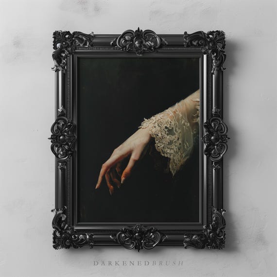 Victorian Woman Hand Lace Art Dark Academia Gothic Decor Elegant Vintage Romantic Minimalist Painting