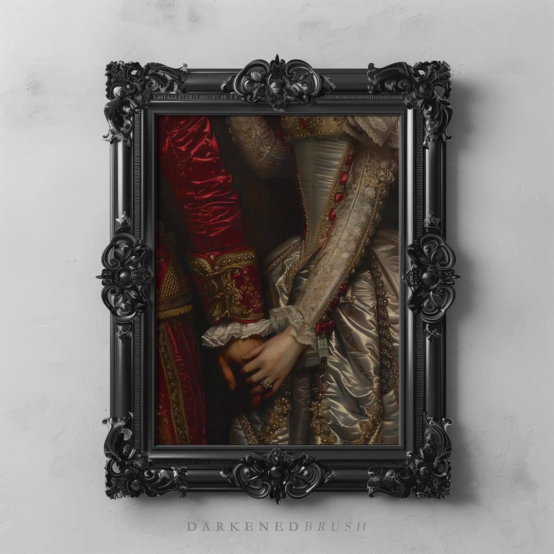 Victorian Couple Holding Hands Baroque Costumes Romantic Detail Poster