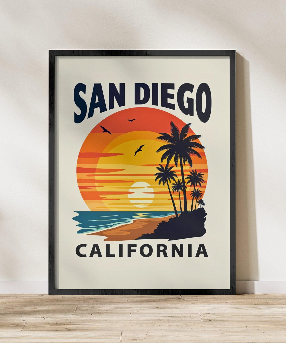 San Diego California Palm Beach Sunset Coastal Retro Travel Poster - Image 2