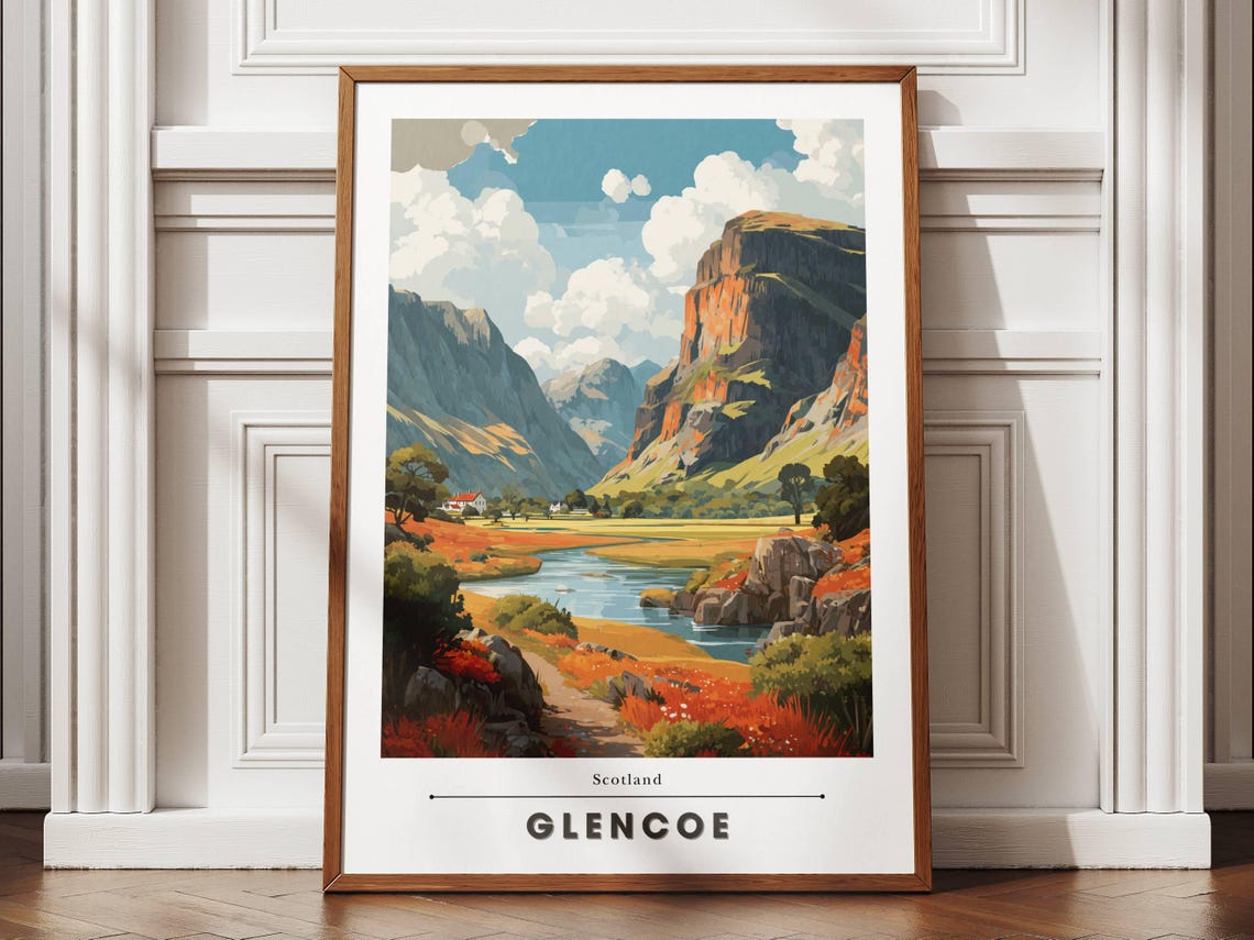 Glencoe Scotland Dramatic Highland Valley Landscape Travel Poster