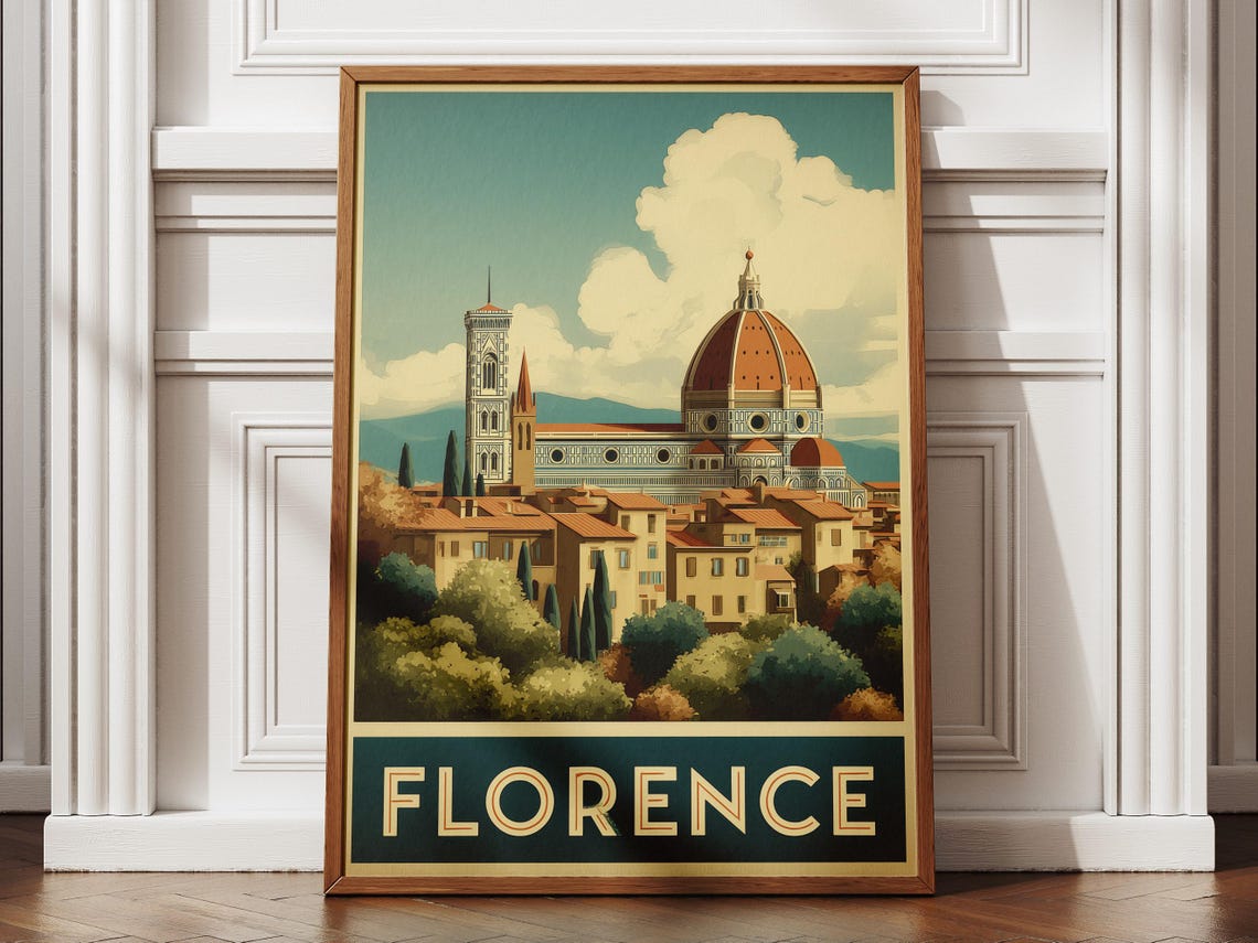 Florence Italy Duomo Cathedral Tuscan Rooftops Vintage Travel Poster