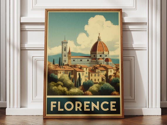 Florence Italy Retro Travel Poster Duomo Cityscape View Vintage Wall Art Print Italian Architecture Home Decor Gift