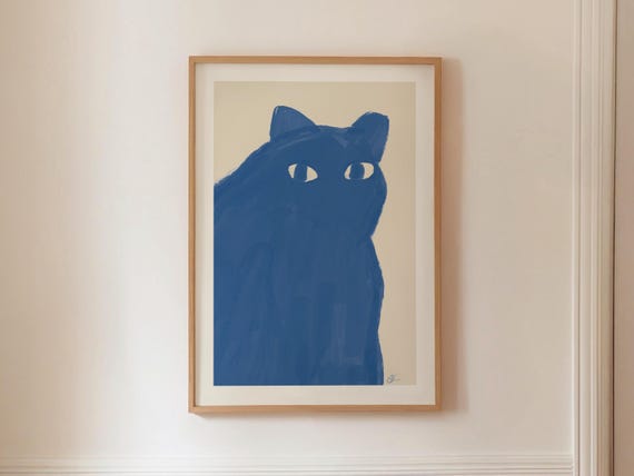 The Blue Cat Contemporary Animal Art Print Colorful Abstract Painting Minimalist Gallery Wall Modern Artwork Digital Printable Download