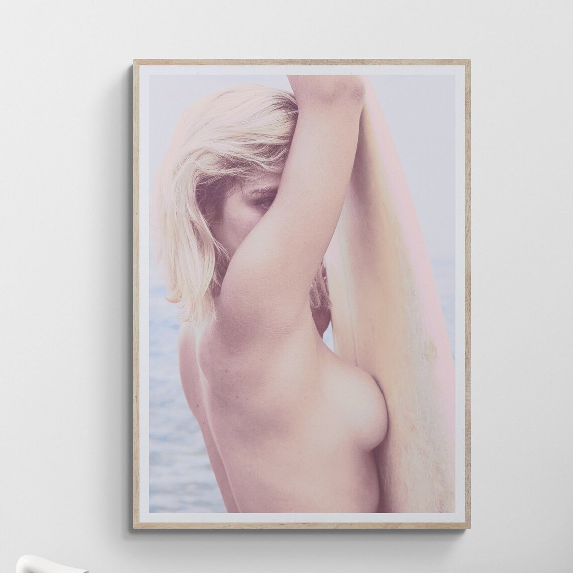 Pastel Surf Girl Fine Art Photography Poster With Surfboard on the Beach