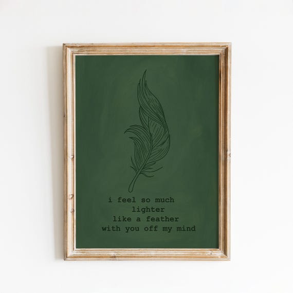 Feather Lyric Poster Minimalist Green Wall Art