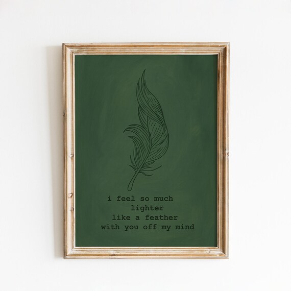Like a Feather Lyric Poster Minimalist Green Botanical Wall Decor