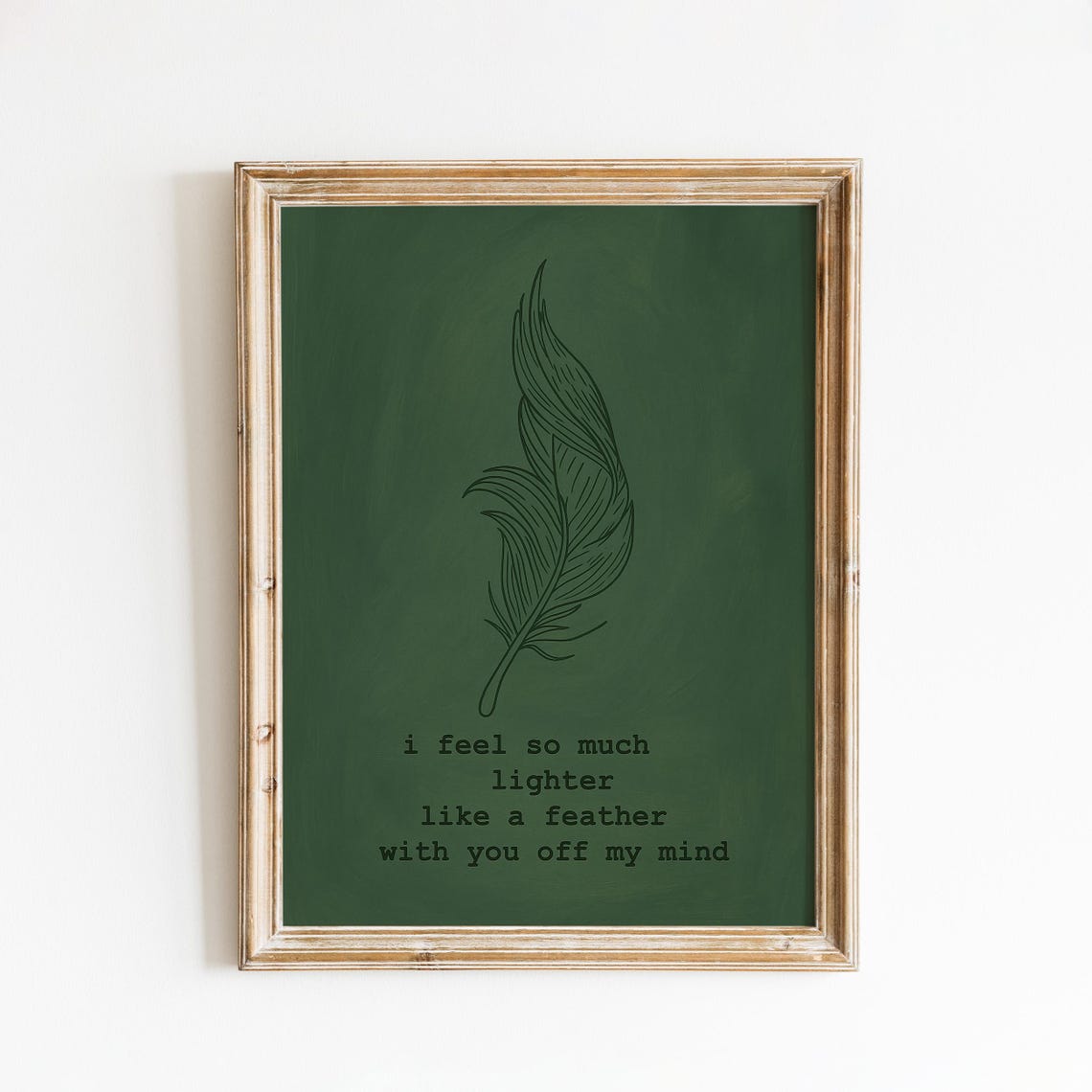 Like a Feather Lyric Poster Minimalist Green Botanical Wall Decor