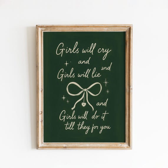 Girls Will Cry Lyric Poster Vintage Ribbon Illustration Wall Art