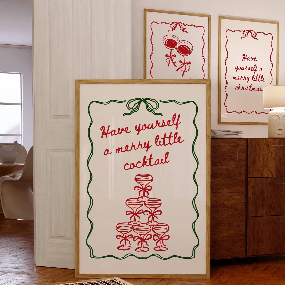 Christmas Cocktail Bar Cart Holiday Decor Art Print