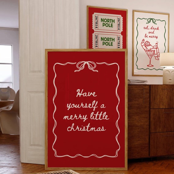 Trendy Christmas Print Have Yourself A Merry Little Christmas Poster Red Holiday Wall Art Cute Christmas Decor Coquette Prints
