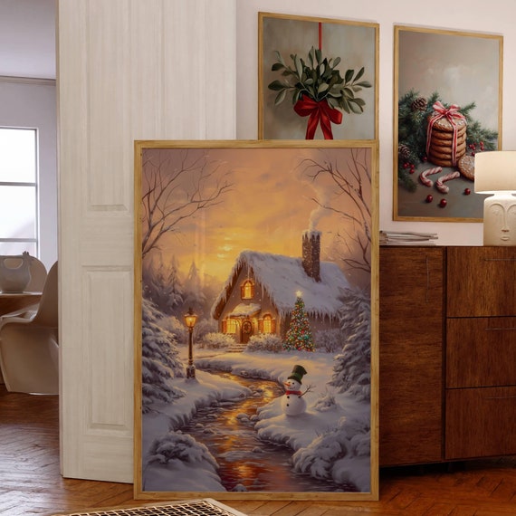 Christmas Wall Art Cute Winter House Christmas Decor Cozy Season Print Winter Wall Art Antique Holiday Decoration
