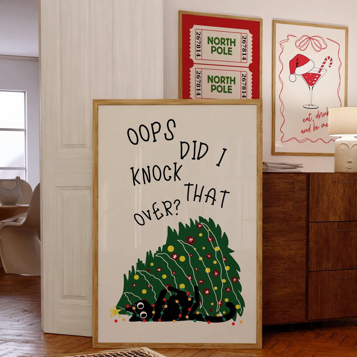 Funny Christmas Tree And Black Cat Art Print