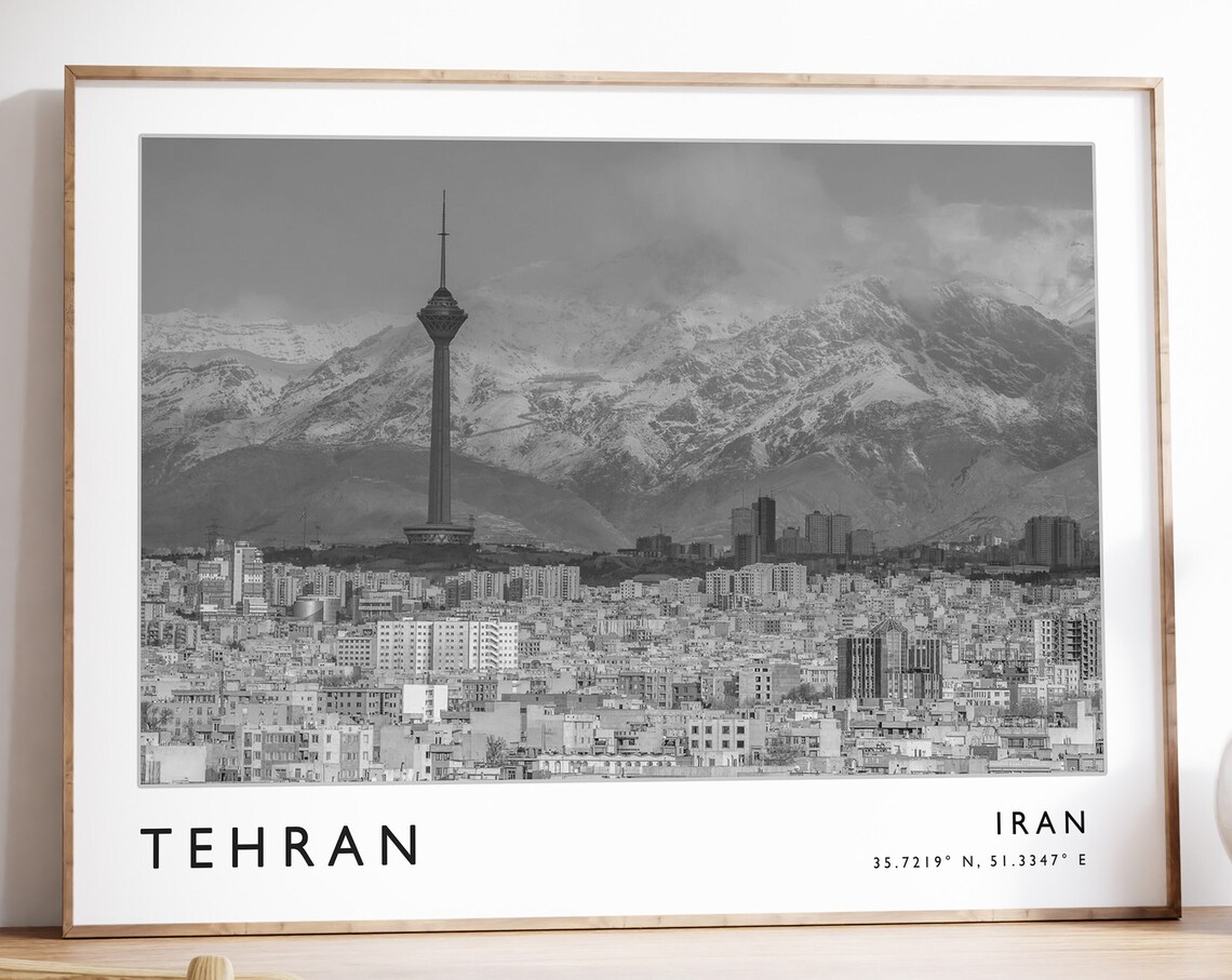 Tehran Travel Poster, Black and White Travel Art