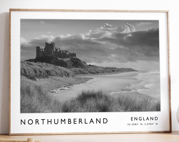 Northumberland Print Northumberland Poster England Travel Print English Print Black And White Travel Poster Travel Art Travel Gift