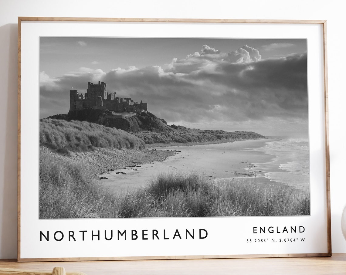 Northumberland Print Northumberland Poster England Travel Print English Print Black And White Travel Poster Travel Art Travel Gift