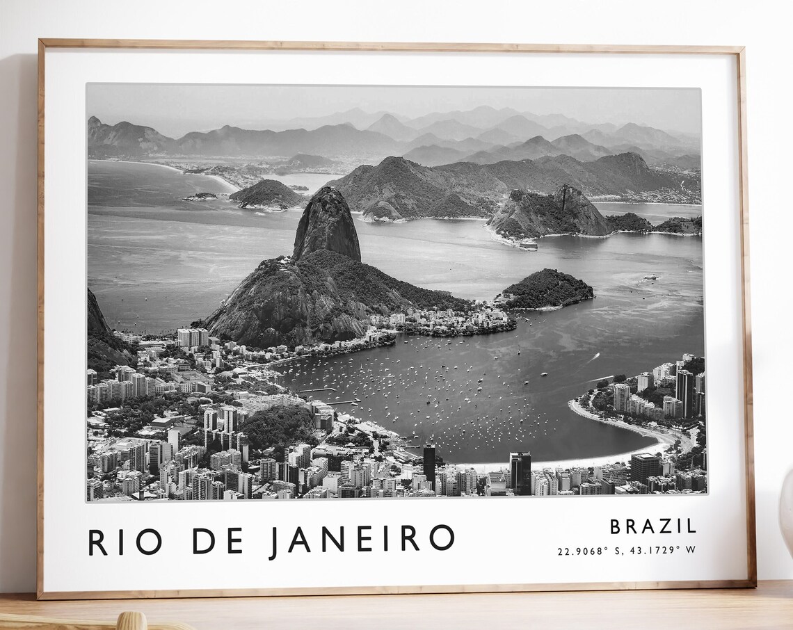 Rio de Janeiro Brazil Sugarloaf Aerial Black White Photo Poster