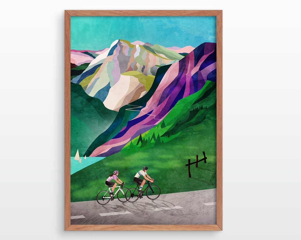 Cycling Couple Alpine Ascent Art Print