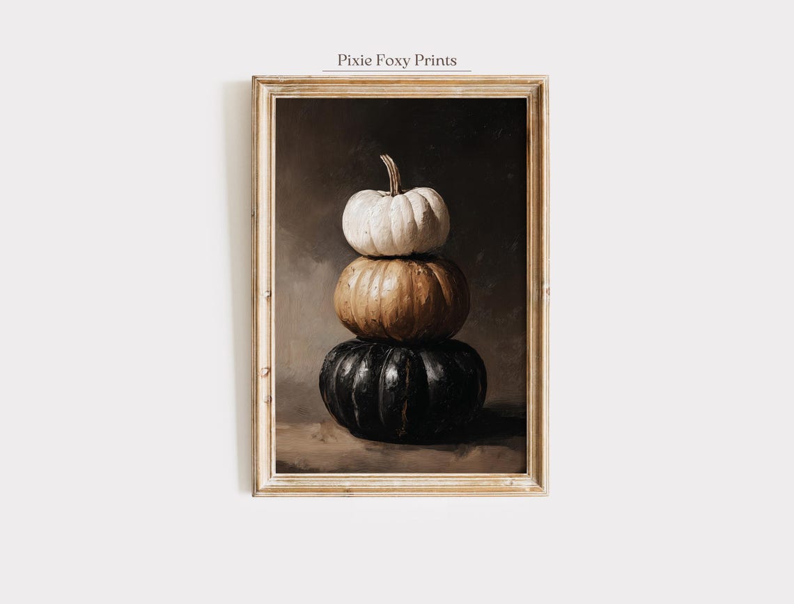 Stacked Pumpkin Wall Art Print Rustic Halloween Fall Decor Modern Farmhouse Autumn Painting Seasonal Artwork