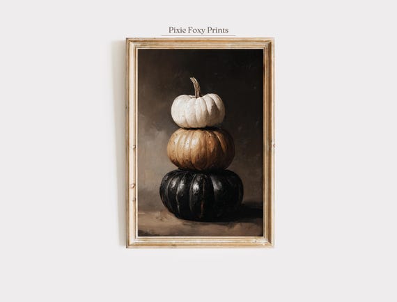Stacked Pumpkin Wall Art Print Rustic Halloween Fall Decor Modern Farmhouse Autumn Painting Seasonal Artwork