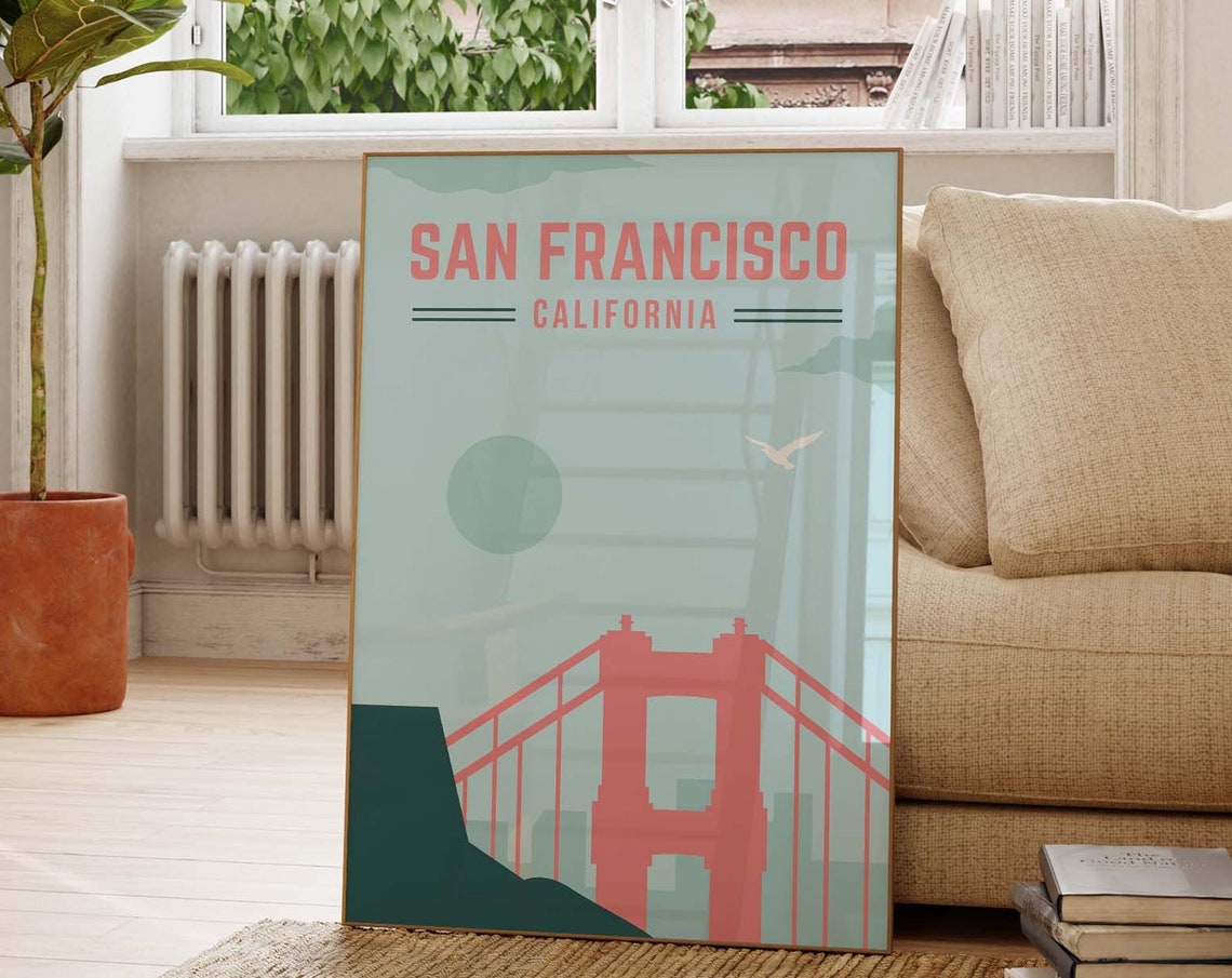 San Francisco California Retro Golden Gate Bridge Travel Wall Poster