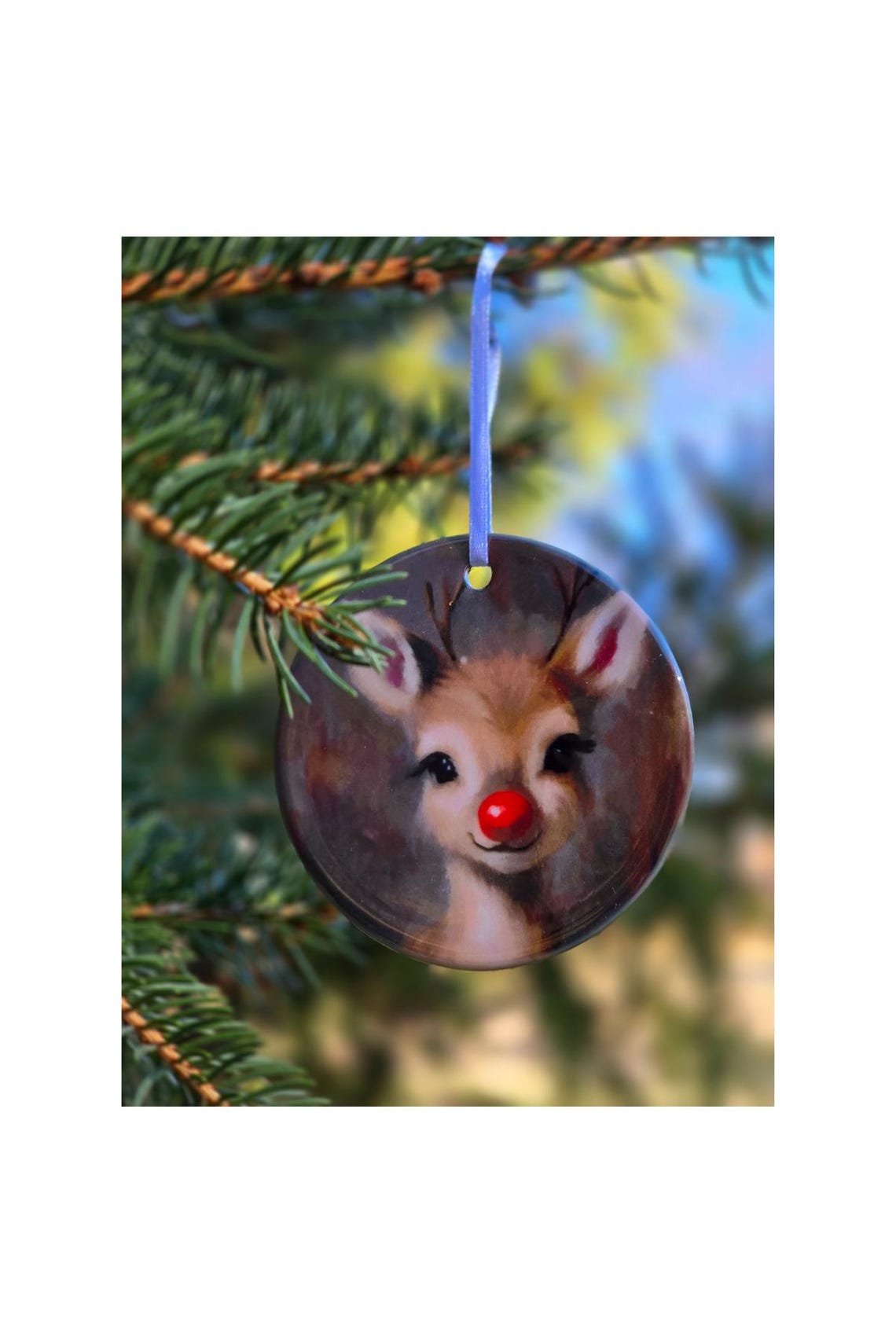 Rudolph Reindeer Face Christmas Ornament Round Hanging Tree Decoration