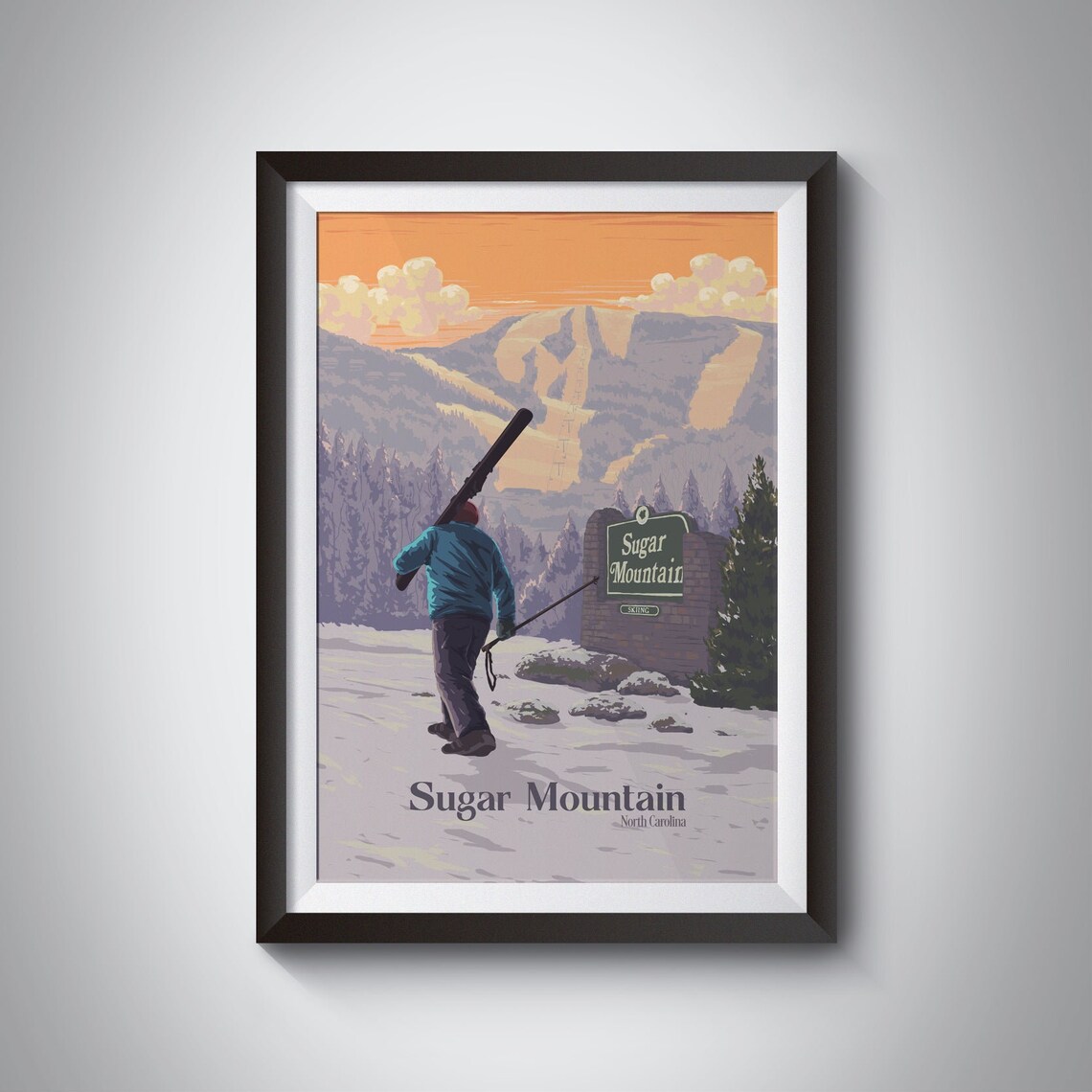 Sugar Mountain North Carolina Travel Poster, Appalachian Mountains
