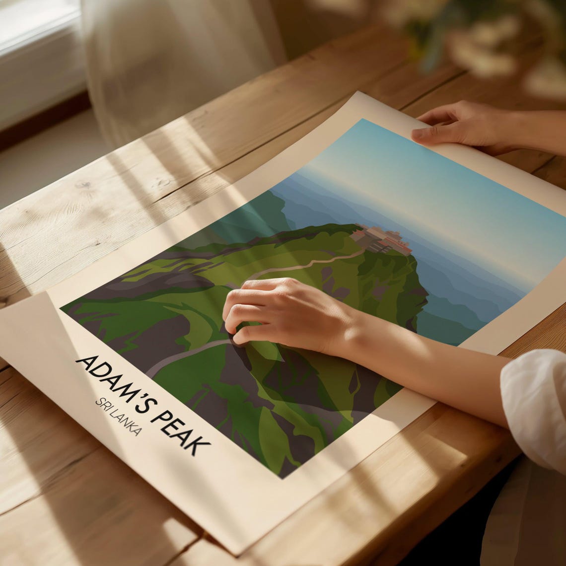 Adams Peak Summit Temple Sri Lanka Minimalist Mountain Travel Poster - Image 2
