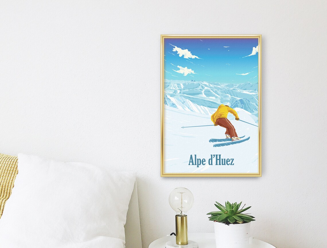 Alpe Dhuez Retro Ski Resort Travel Poster - Image 3