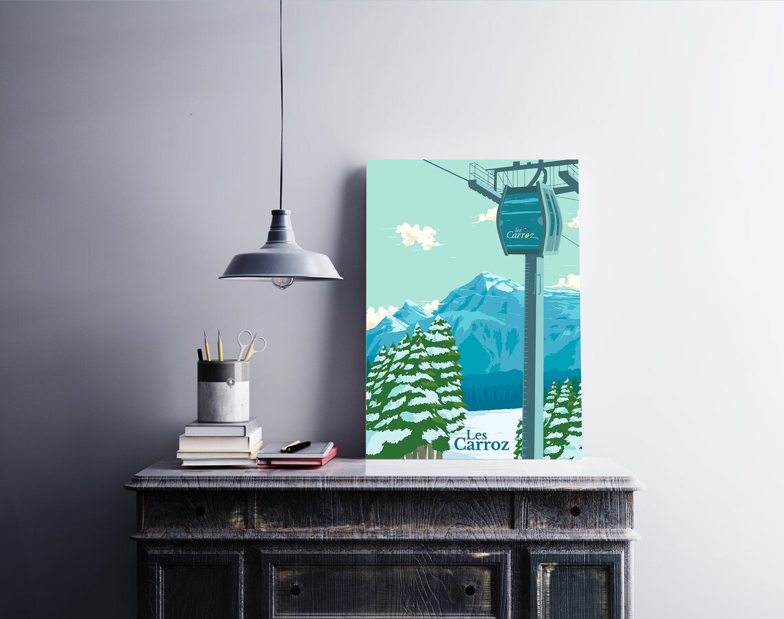 Les Carroz Vintage Retro Ski Resort Art Print - Image 3