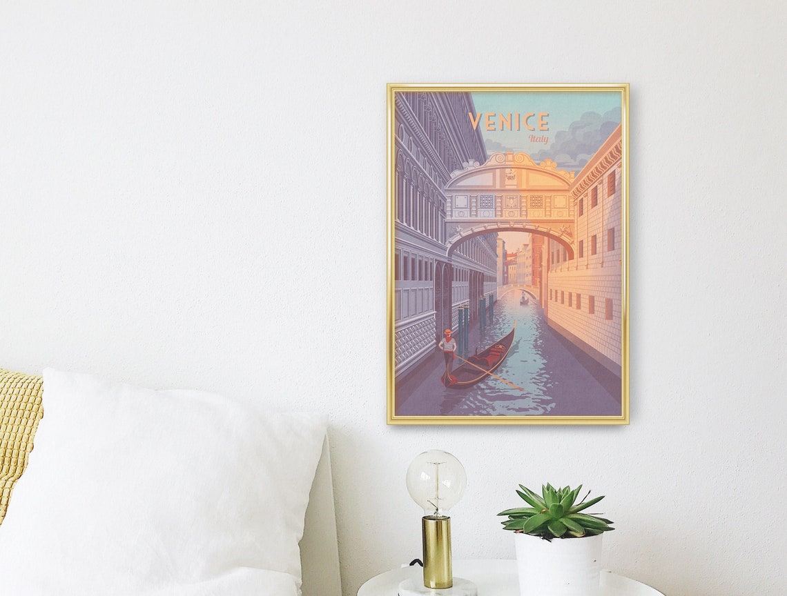 Venice Italy Travel Poster Bridge Of Sighs Italy Travel Print Gondola Italian Wall Art Europe Framed Gift Rialto Bridge Grand Canal - Image 3