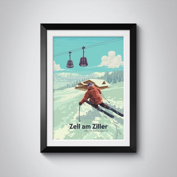 Zell Am Ziller Poster Zillertal Arena Print Austria Ski Resort Art Austrian Alps Wall Art Winter Sports Skiing And Snowboarding Decor