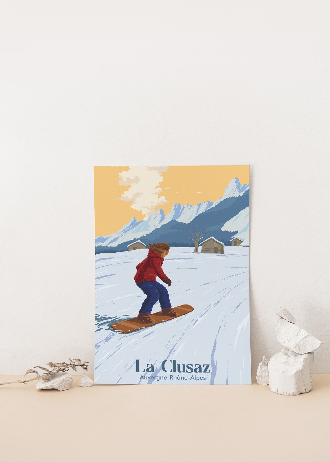 La Clusaz Snowboarding Poster Skiing Print French Alps France Vintage Ski Art Ski Resort Mountains Winter Sport Skier Retro Savoie - Image 4