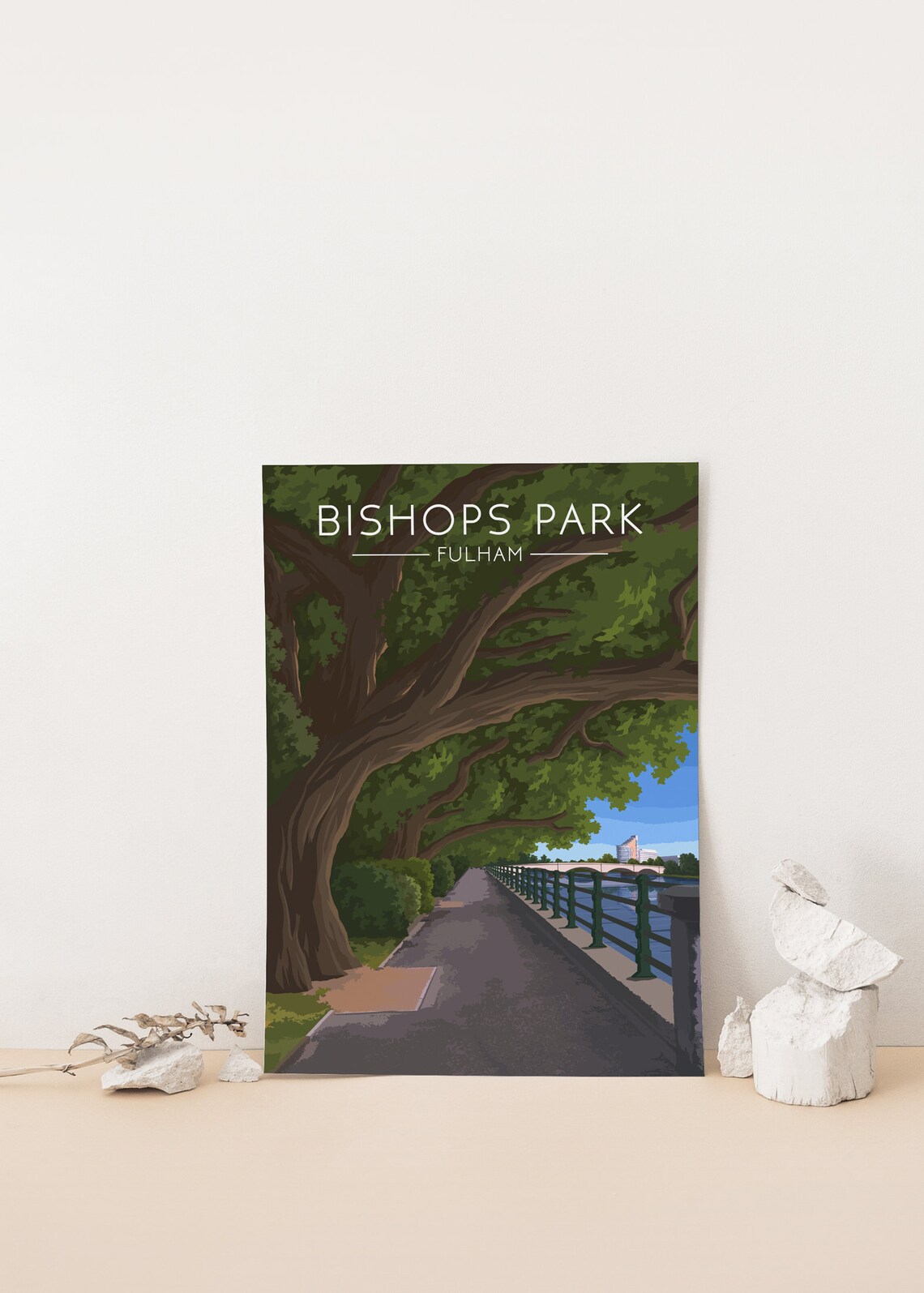 Bishops Park Fulham London Travel Poster, Park Print - Image 4