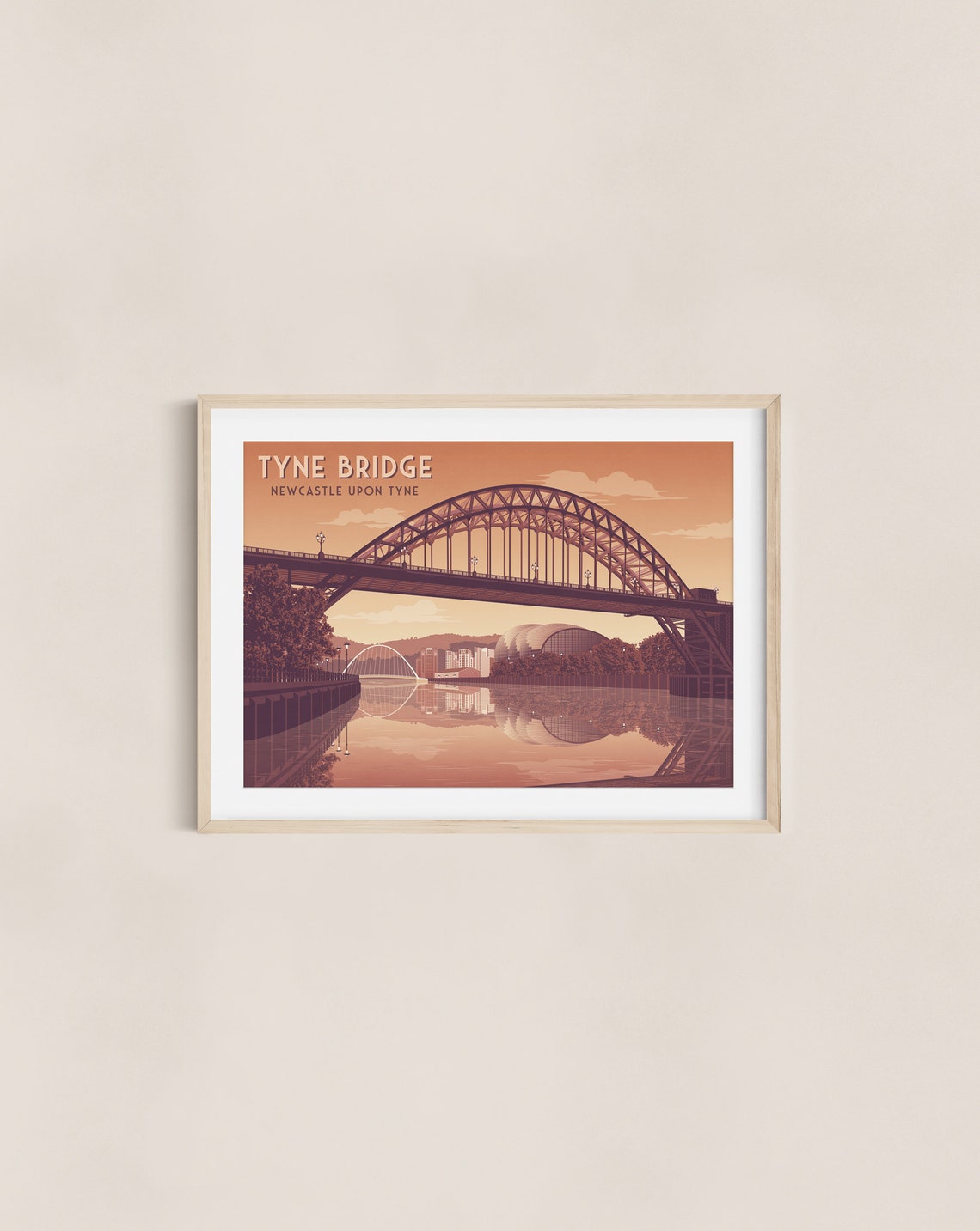 Tyne Bridge Newcastle Upon Tyne Sunset Vintage Travel Poster - Image 3