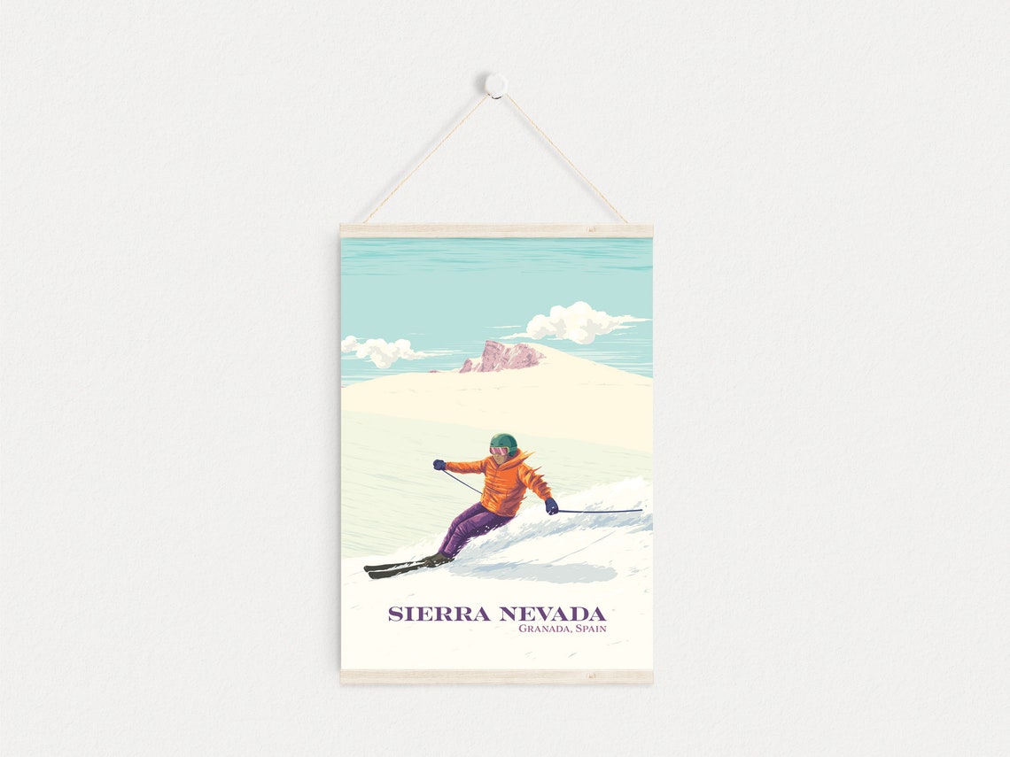 Sierra Nevada Granada Spain Skier Carving Snow Vintage Ski Poster - Image 4