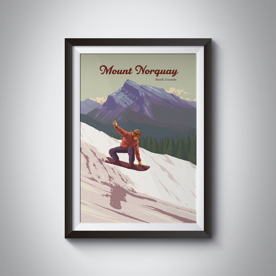Mount Norquay Banff Canada Snowboarder Carving Alpine Slope Poster