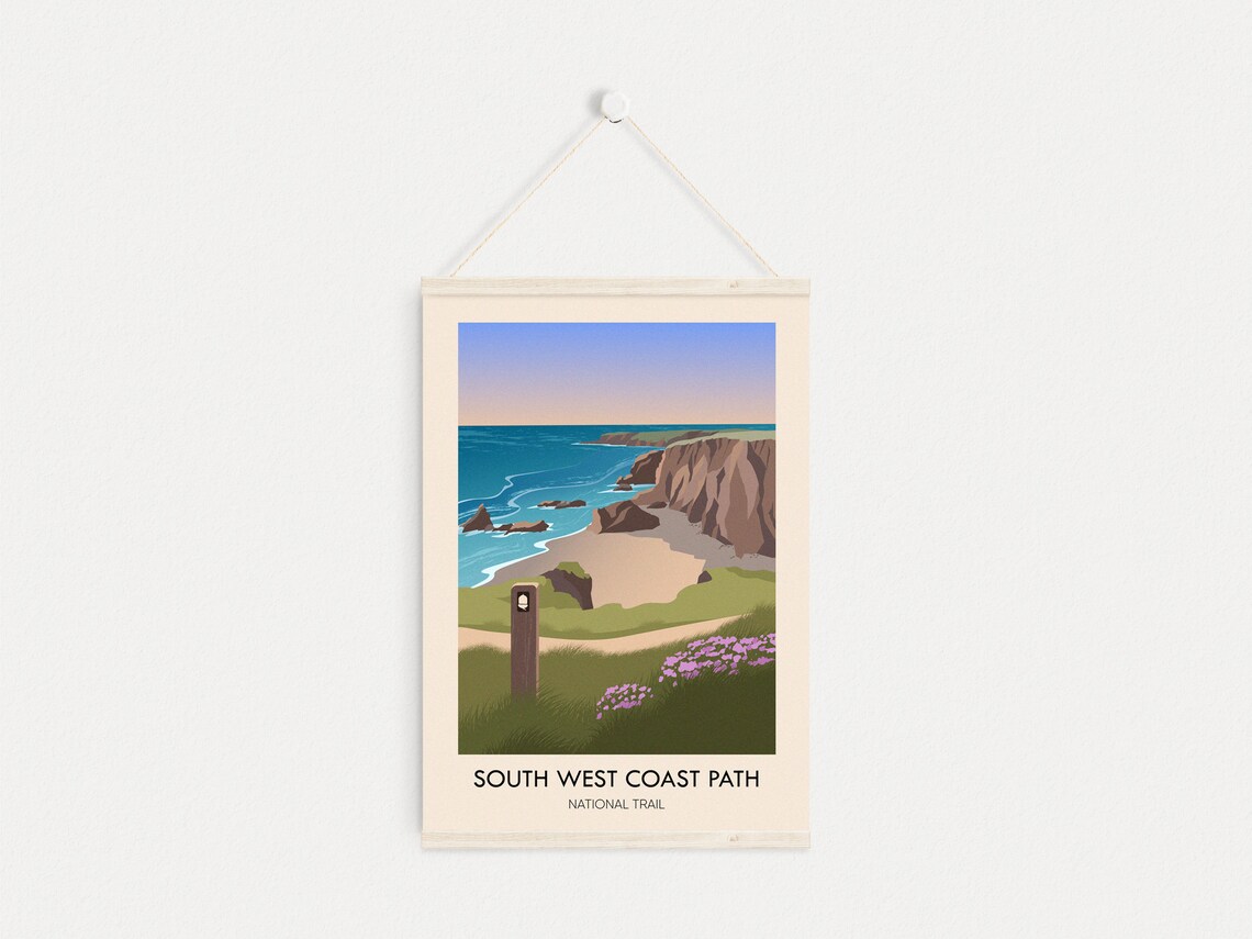 South West Coast Path Travel Poster, National Trail Map - Image 4