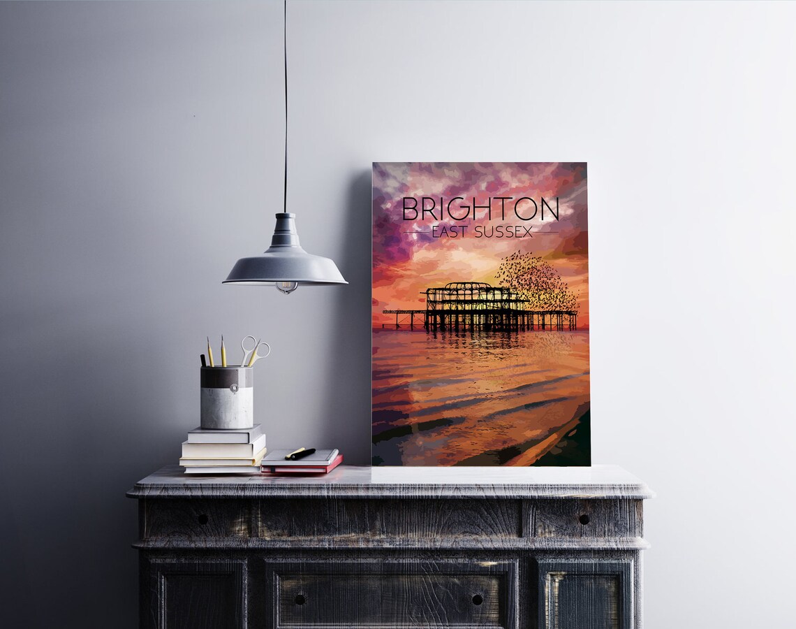 Brighton Beach Travel Poster, West Pier East Sussex - Image 2