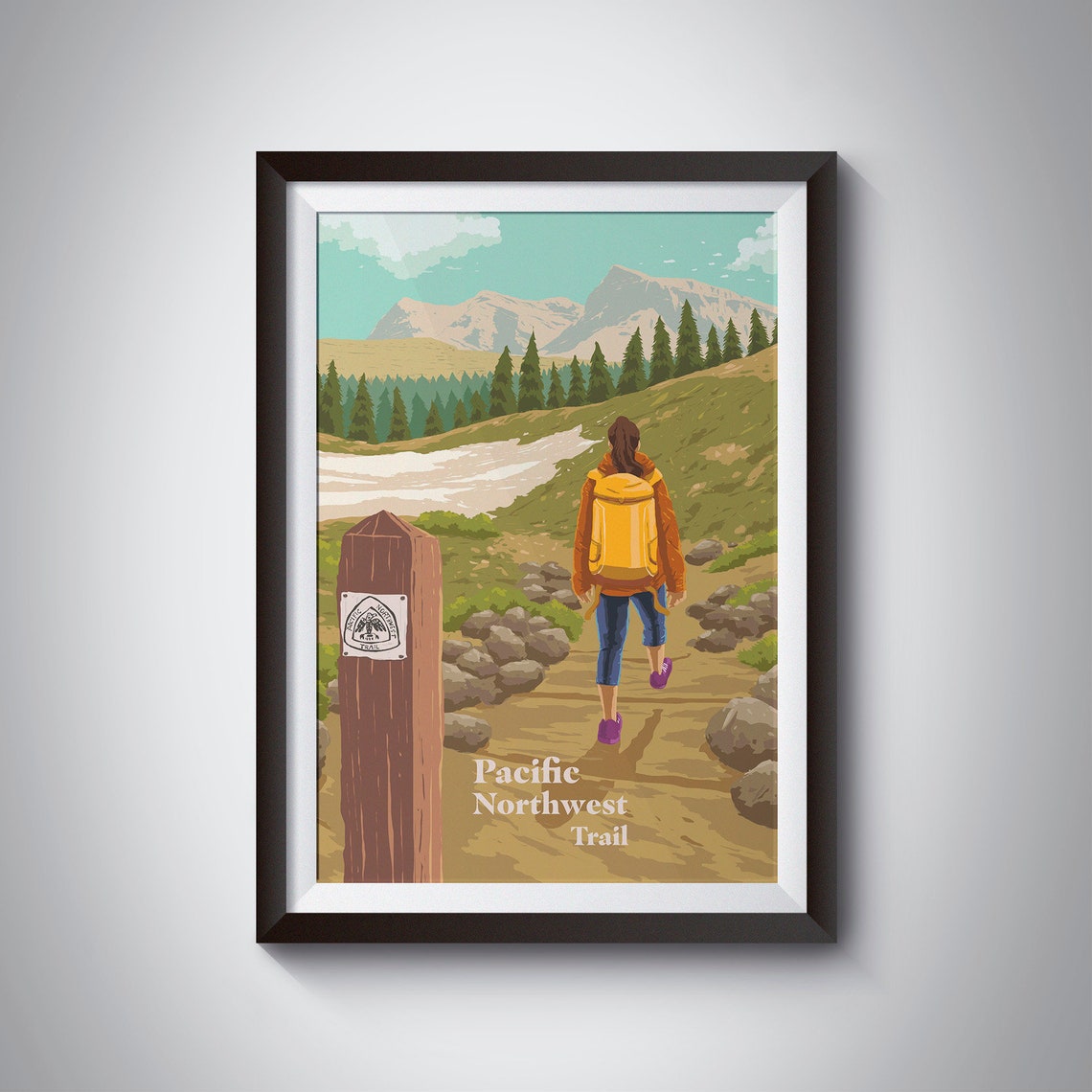 Pacific Northwest Trail Hiker on a Mountain Path Travel Art Poster