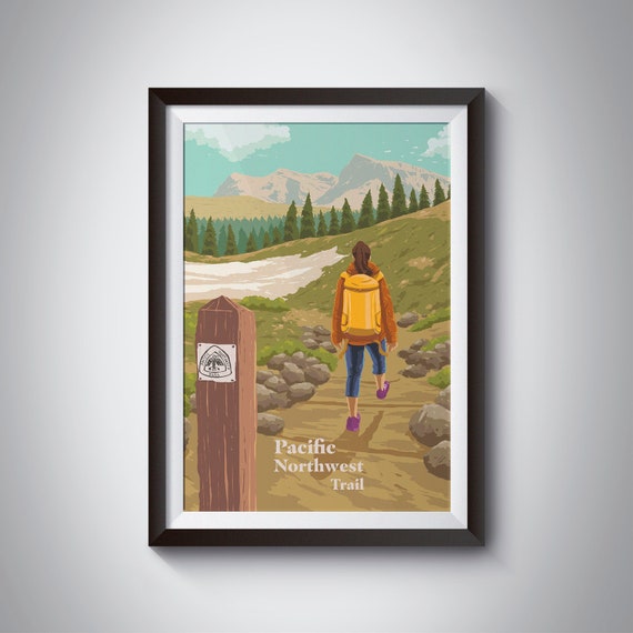 Pacific Northwest Trail Hiker on a Mountain Path Travel Art Poster