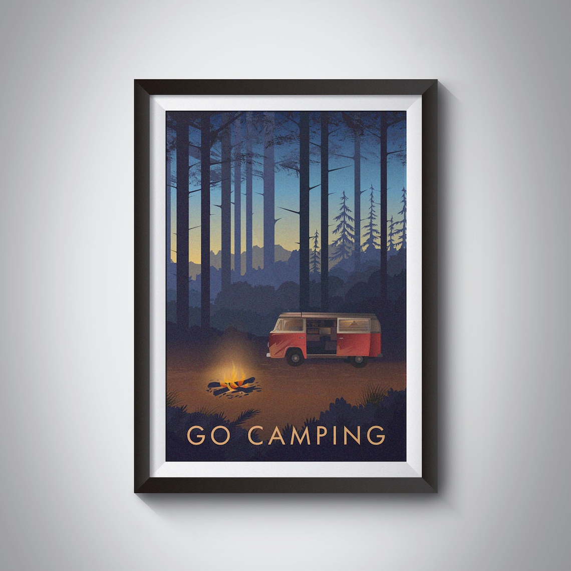 Go Camping Vintage Travel Poster, Vanlife Adventure