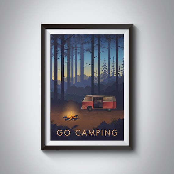 Go Camping Vintage Travel Poster, Vanlife Adventure