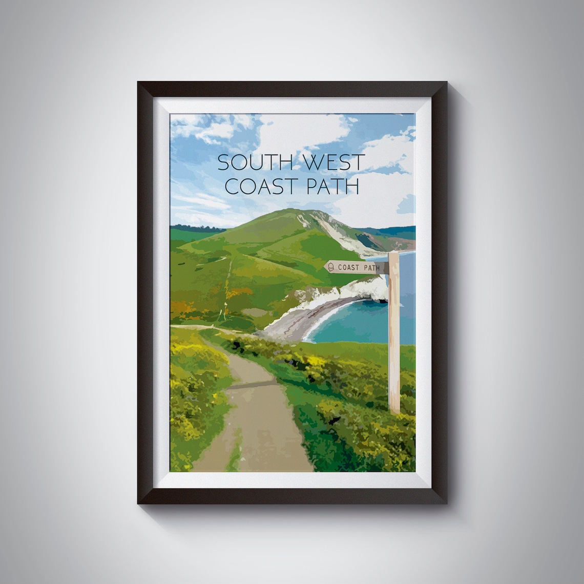 South West Coast Path Travel Poster, Jurassic Coast Map
